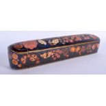A GOOD 18TH/19TH CENTURY PERSIAN QAJAR SLIDING LACQUER PEN BOX painted with flowers. 27 cm long.