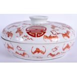 AN EARLY 20TH CENTURY CHINESE ROUGE DE FER BOWL AND COVER painted with bats. 18 cm wide.