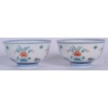 A PAIR OF EARLY 20TH CENTURY CHINESE DOUCAI PORCELAIN BOWLS Guangxu mark and period. 10 cm diameter