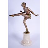 A LOVELY ART DECO COLD PAINTED BRONZE FIGURE OF A DANCER by Josef Lorenzl (1892-1950). 25 cm high.