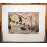 RUSSELL SYDNEY REEVE (1895-1970) FRAMED WATERCOLOUR, “Unloading Timber”, dockyard scene, Sotheby's