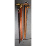 A GROUP OF SEVEN WALKING STICKS, varying form. (7)