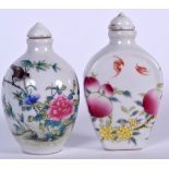 A CHINESE YONGZHENG STYLE FAMILLE ROSE PORCELAIN SNUFF BOTTLE, together with another similar. Large