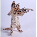 A MODERN ENGLISH SILVER FIGURE OF A CAT MUSICIAN. 5.75 cm high.