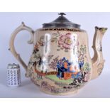 A HUMONGOUS ANTIQUE STAFFORDSHIRE POTTERY TEAPOT AND COVER printed with Chinese scenes. 46 cm x 40