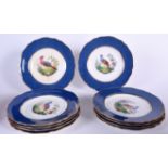A SET OF TEN SPODE COPELANDS PORCELAIN PLATES, each decorated with exotic birds. 23 cm wide. (10)