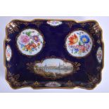 A 19TH CENTURY MEISSEN DRESDEN PORCELAIN RECTANGULAR TRAY painted with a river scene. 26 cm x 20 cm