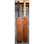 AN ANTIQUE GUNN N MOORE CANNON CRICKET BAT, together with a B. Warsop bat. (2)