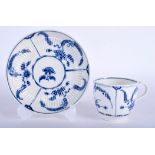 A 18TH CENTURY WORCESTER IMORTELLE PATTERN BLUE COFFEE CUP AND SAUCER, crescent mark. (2)