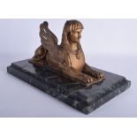 A 19TH FRENCH BRONZE EGYPTIAN REVIVAL SPHINX FIGURE Grand Tour, modelled upon a green marble base.