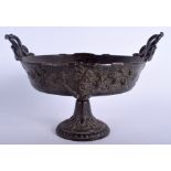 A 19TH CENTURY ITALIAN BRONZE TWIN HANDLED GRAND TOUR COMPORT with serpent handles. 23 cm wide.