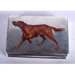 AN ART DECO CONTINENTAL SILVER AND ENAMEL SNUFF BOX painted with a dog. 2.4 oz. 7.5 cm x 5.5 cm.