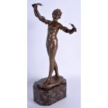 A LOVELY ART DECO BRONZE FIGURE OF A NUDE SNAKE CHARMER by Wilhelm Warmuth (1900-1930). 28 cm high.