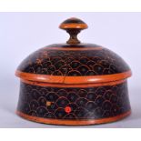 AN EARLY 20TH CENTURY AFGHAN LACQUER BOX AND COVER, decorated with scaled body and turned finial. 2