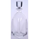 A CLEAR CRYSTAL GLASS ORREFORS DECANTER BY EDWARD HALD, of rectangular shouldered form and cubed st