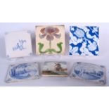 A PAIR OF ANTIQUE DELFT POTTERY TILES, together with four other tiles of varying design. (6)