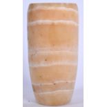 AN EGYPTIAN ALABASTER VASE, formed with a tapering body. 23 cm high.