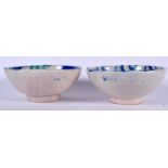 A PAIR OF PERSIAN POTTERY BOWLS, painted with floral inspired decoration. 21.5 cm wide.