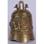 A LATE 19TH CENTURY CHINESE BRONZE BELL, decorated with a dragon in pursuit of the flaming pearl. 2