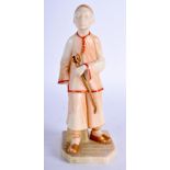 A ROYAL WORCESTER RARE BLUSH IVORY FIGURE of the Chinaman date code for 1896. 16.5 cm high.