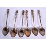 A SET OF SIX JAPANESE SOLID SILVER NAGASAKI SPOONS, formed with serpent handles. 13 m long.