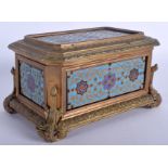 A GOOD 19TH FRENCH BRONZE AND CHAMPLEVÉ ENAMEL CASKET decorated with foliage and scrolls. 18 cm x 1