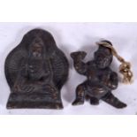 TWO TIBETAN BRONZE PLAQUES, varying form. Largest 6.75 cm long.