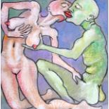 AN UNUSUAL SET OF THREE RUSSIAN WATERCOLOURS of abstract erotic inspiration. Largest 24 cm x 24 cm.