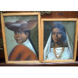 MEXICAN SCHOOL (19th century) PAIR OIL ON CANVAS depicting South American females. Image 14 cm x 18