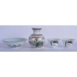 A CHINESE REPUBLICAN PERIOD VASE together with a pair of tea bowls & a dish. (4)