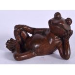 A JAPANESE BRONZE OKIMONO IN THE FORM A FROG, formed seated, signed. 5.25 cm wide.