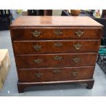 A GOOD QUEEN ANNE WALNUT CHEST OF DRAWERS, formed with four graduated long drawers and brass handle