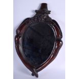 A RARE 19TH CENTURY IRISH DANDY CARVED WOOD MIRROR. 50 cm x 28 cm.