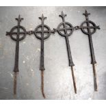 FOUR ARCHITECTURAL 18TH CENTURY HAND FORGED IRON CELTIC CROSS FINIALS. 56 cm excluding spigot. (4)