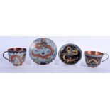 TWO 19TH CENTURY CHINESE CLOISONNE ENAMEL CUPS AND SAUCERS. (4)