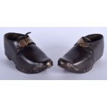 A CHARMING PAIR OF 18TH CENTURY CONTINENTAL LEATHER STUD WORK CHILDS SHOES. 12.5 cm wide.