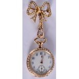 AN ART NOUVEAU 14CT GOLD AND SPLIT PEARL HANGING FOB WATCH. 24.9 grams overall. 2.25 cm wide.
