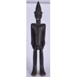 A LARGE AFRICAN TRIBAL WOODEN STATUE, carved with an elongated head, 57 cm high.