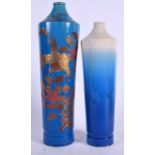 AN UNUSUAL JAPANESE BLUE GROUND SATSUMA POTTERY VASE, together with a similar example. Largest 38 c