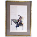 A 19TH CENTURY CHINESE PITH PAPER WATERCOLOUR painted with a female preparing food. Image 17 cm x 2