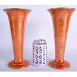 A LARGE PAIR OF WEDGWOOD ORANGE LUSTRE DRAGON PORCELAIN VASES decorated in gilt. 24.5 cm high.