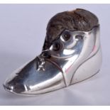 A VICTORIAN/EDWARDIAN SILVER SHOE PIN CUSHION. 7 cm x 5 cm.