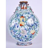 A LARGE CHINESE DOUCAI PORCELAIN MOON FLASK BEARING QIANLONG MARKS, painted with fruiting vines and