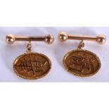 A PAIR OF 22CT GOLD CHINESE CUFFLINKS. 4.8 grams.