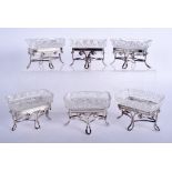 A GOOD SET OF SIX EARLY 19TH CENTURY SCOTTISH SILVER AND CUT GLASS SALTS. Edinburgh. 9 cm x 6 cm. (