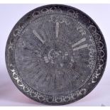 AN 18TH CENTURY ISLAMIC SILVER INLAID DISH, decorated with sectional stylised foliage. 30 cm wide.