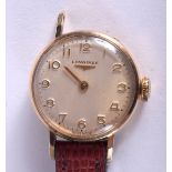 A BOXED LADIES 9CT GOLD LONGINES WRISTWATCH. 2.25 cm wide.