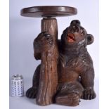 A GOOD 19TH CENTURY BAVARIAN BLACK FOREST BEAR OCCASIONAL TABLE STAND modelled as a seated brown be