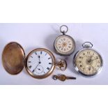 AN ANTIQUE CONTINENTAL SILVER FOB WATCH together with two watches. (3)