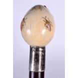 AN EARLY 20TH CENTURY JAPANESE SHIBAYAMA IVORY HANDLED WALKING CANE, decorated with insects. 87 cm